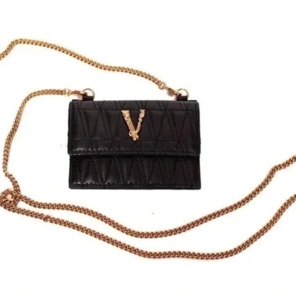 Versace Virtus Leather Black Mini Chain Crossbody Bag. Excellent condition